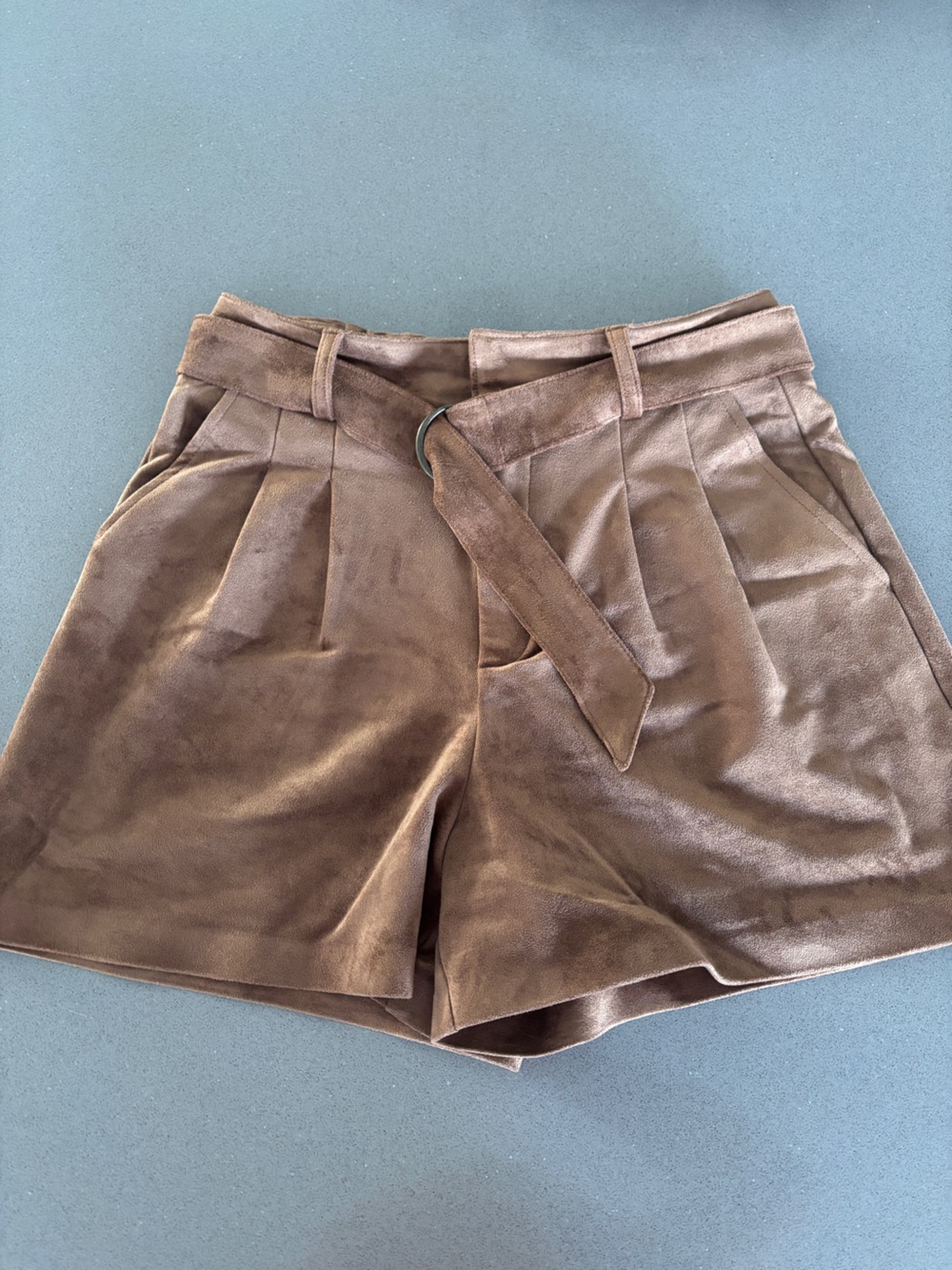 Z Supply Brown Suede-Look High-Waist Shorts with Belt